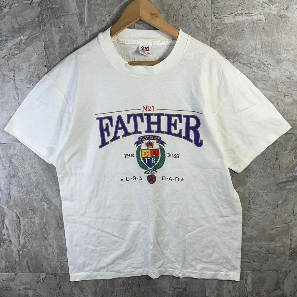 Vintage Anvil  T-Shirt Mens XL Single Stitch Father Club White Dad Tee USA white